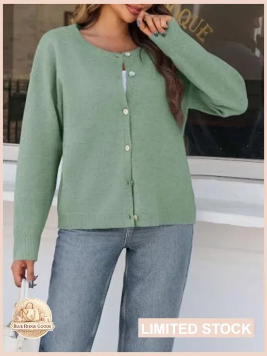 Chunky Knit Cardigan Sweater Open Front Button Down Long Sleeve Loose Fit - Picture 3 of 7